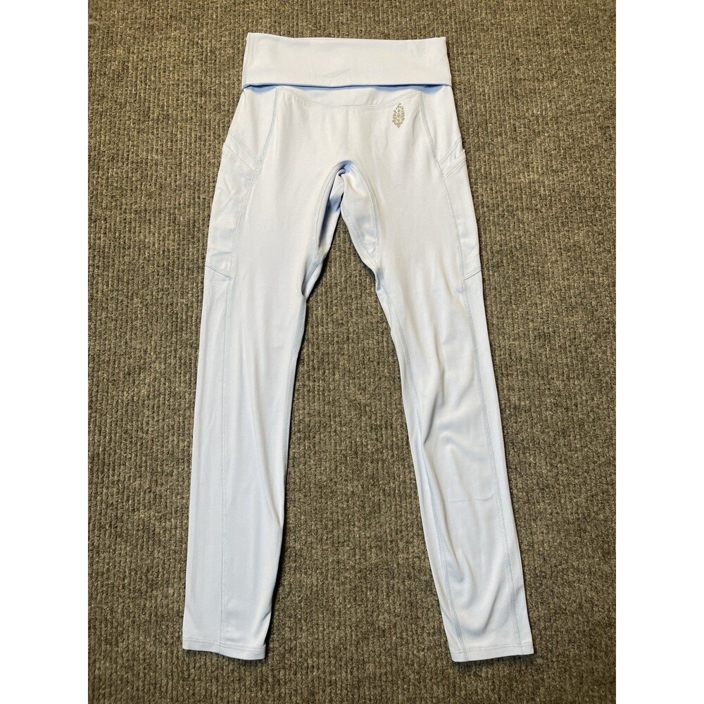 Free People FP Movement Leggings Women Size XS Blue Pockets Fold Over Waist NWOT